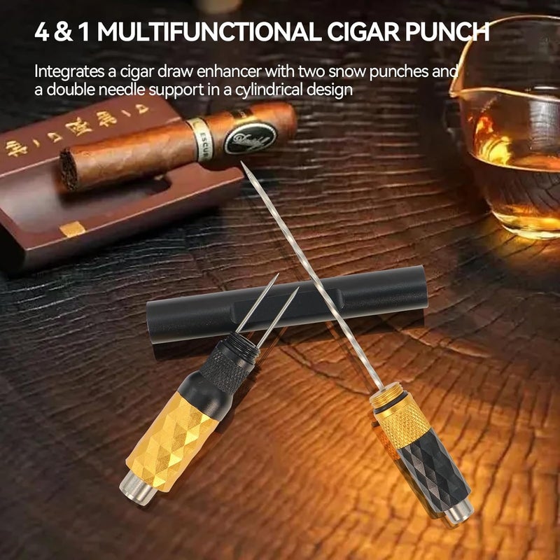 CaLeQi Cigar Punch Cigar Draw Enhancer and Cigar Nubber 4 in 1 The Cigar Punch for All Cigars is a Practical and Essential Cigar Accessories for Cigar Lovers Great Gift for a Man （Black Gold） - Image 2